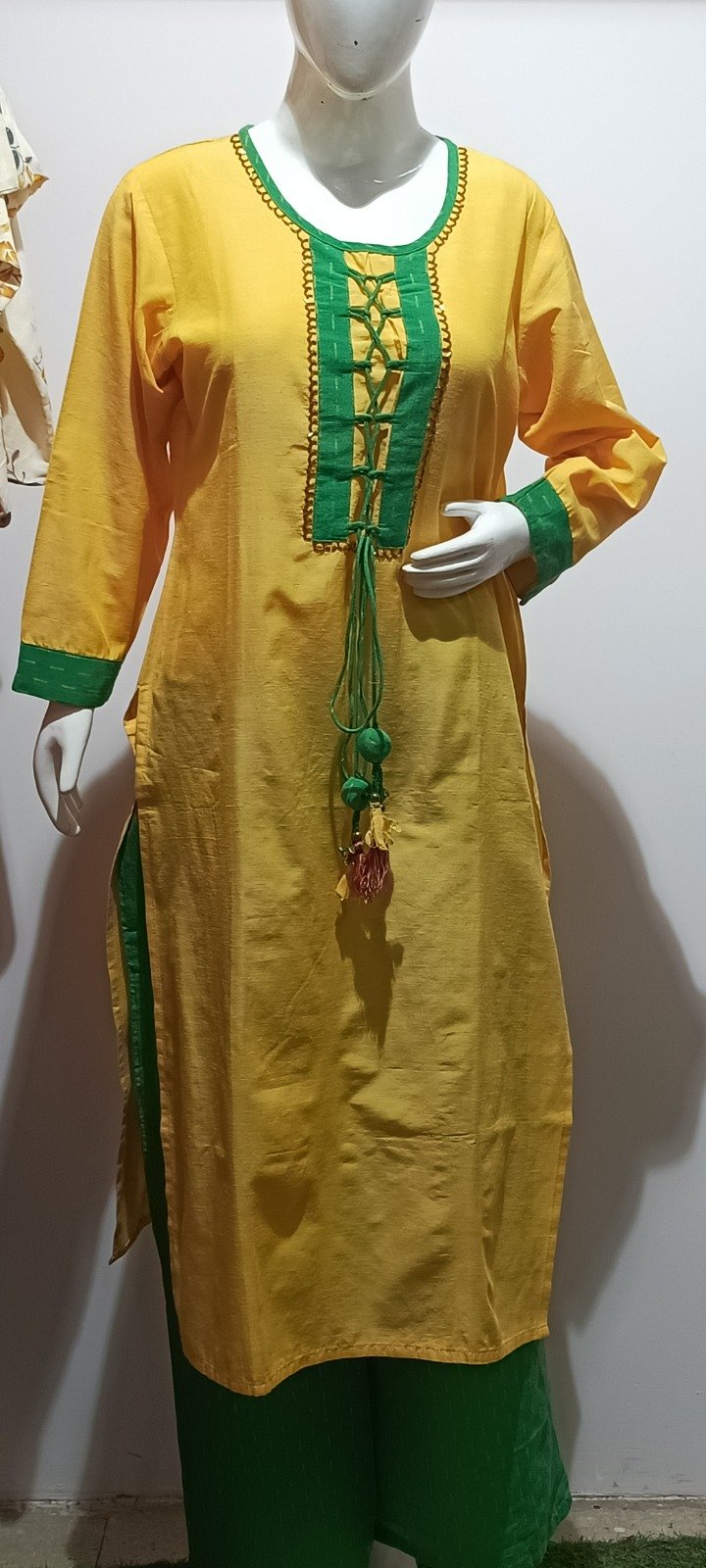 Yellow kurta with green pant - We Dress