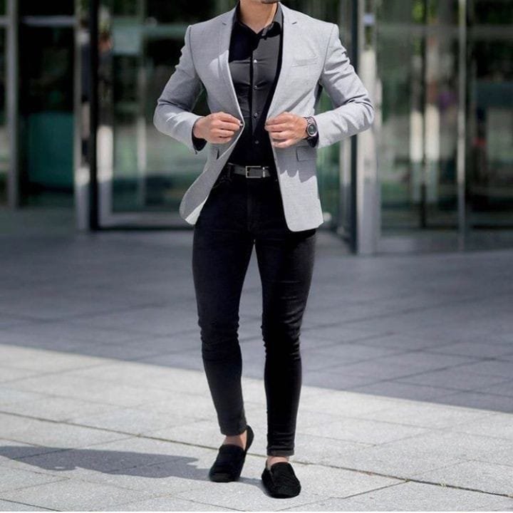 Gray coat with black shirt best sale